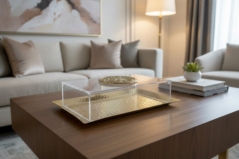 Rectangle Plexi Serving Plates with Golden Tray “Arabic Calligraphy Design