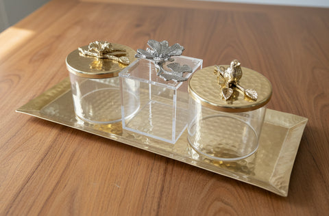 Plexi Serving Plates with Golden Tray “Forest Design” 7pcs