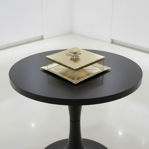 Golden Square Metal & Plexi serving plate with Tray, “Butterfly Design”