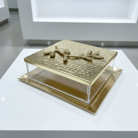 Square Metal & Plexi Serving Plates with Tray “Olive Tree Design”