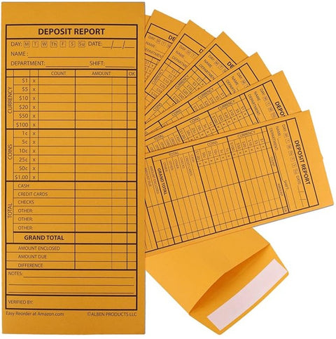 Cashier Deposit Report Envelopes - Pack of 500 Cash Drop