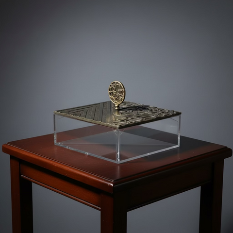 Plexi serving Plate with bronze lid , a Arabic letter calligraphy