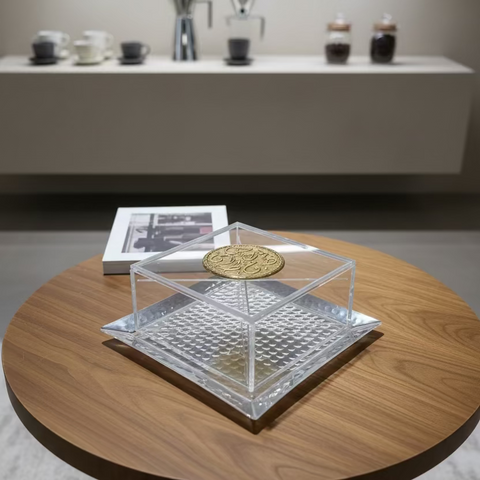 Square Plexi Serving Plates with Silver Tray “Arabic Calligraphy Design”