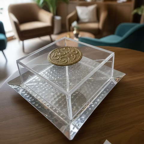 Square Plexi Serving Plates with Silver Tray “Arabic Calligraphy Design”