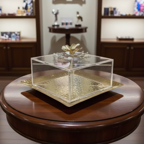 Plexi Serving Plate with Golden Tray “Butterfly Design”