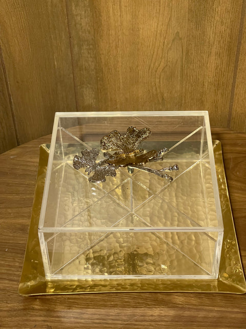 Plexi Serving Plate with Golden Tray “Butterfly Design”