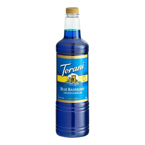 Torani Sugar-Free Blue Raspberry Syrup Plastic Bottle 1 Liter - 6/Case