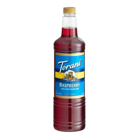 Torani Sugar-Free Raspberry Syrup Plastic Bottle 1 Liter - 6/Case