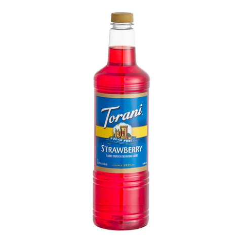 Torani Sugar-Free Strawberry  Syrup Plastic Bottle 1 Liter - 6/Case