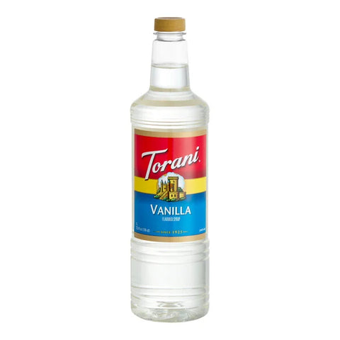 Torani Vanilla Flavoring Syrup Plastic Bottle 1 Liter - 6/Case