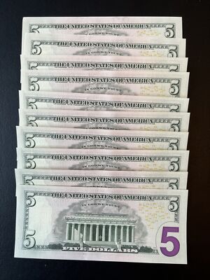Stack of $5 Bill ($50 / 10 of Five Dollar Bills)